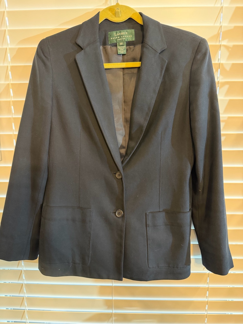 Lauren Ralph Lauren Petite 6P Black Blazer 100% Silk Lined Button Jacket
